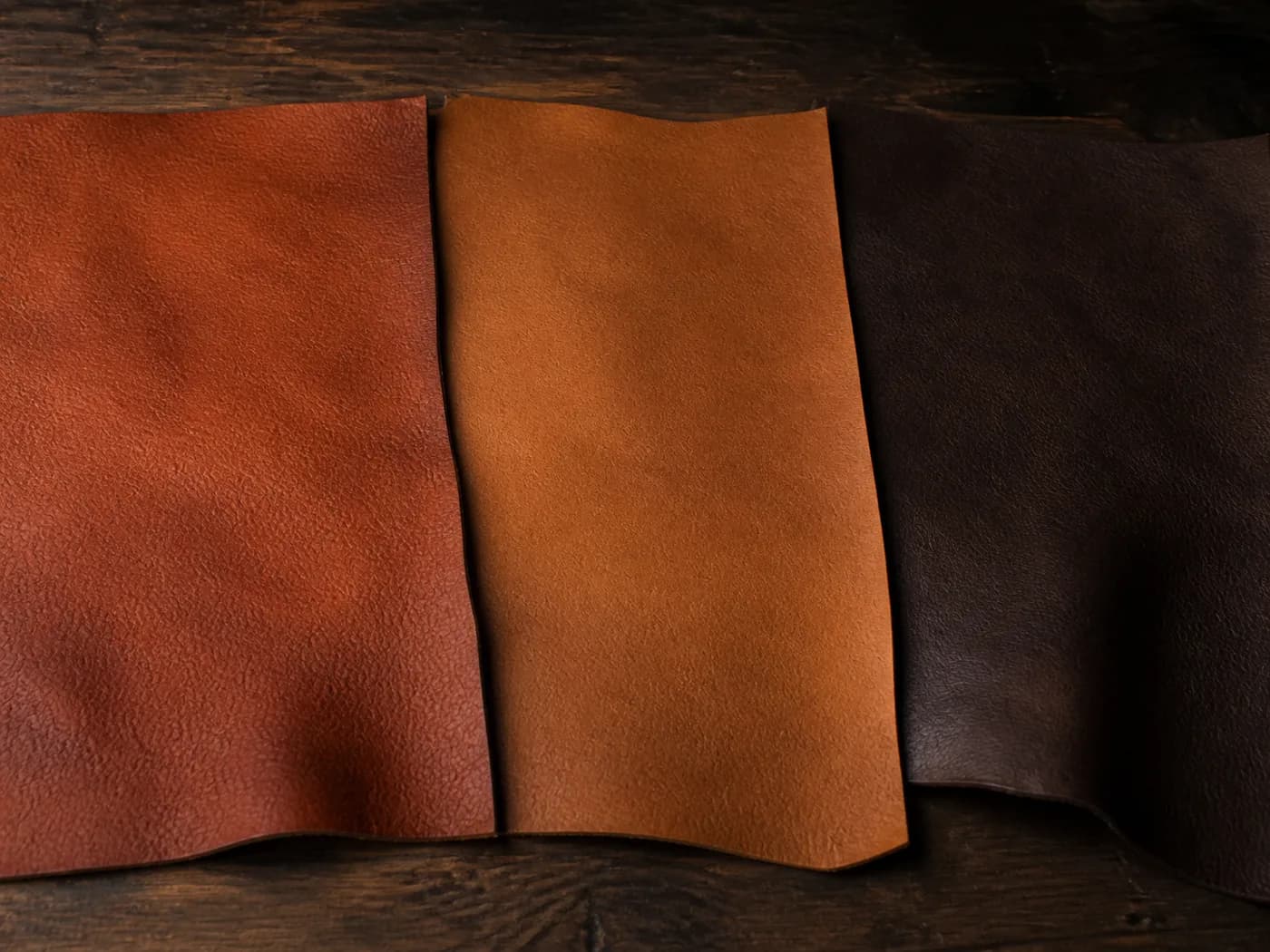 Natural variations across three pieces of full-grain leather